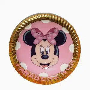 Bolo Personalizado Com Cara Da Minnie E Bolinhas Brancas Vista De Cima