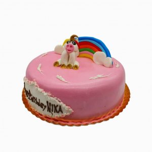 Bolo Mimoso Com Unicórnio E Arco íris Cor De Rosa
