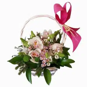 Cesto Com Margaridas Orquideas E Beijinhos De Mae