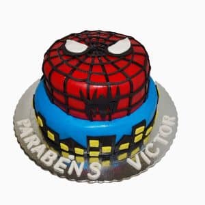 Bolo Com Cara Homem Aranha Dois Andares Vista De Frente