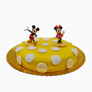 Bolo Amarelo Com Bonecos Da Minnie E Do Mickey