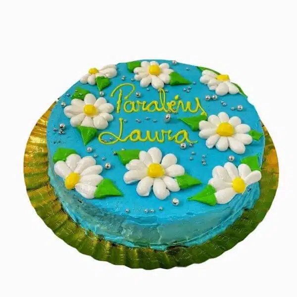 Bolo Redondo Azul Com Flores