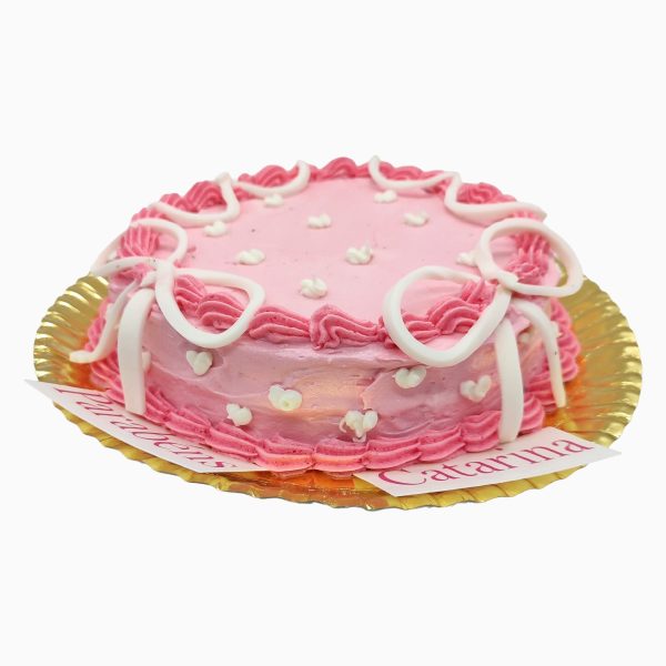 Bolo Cor De Rosa Com Laços Brancos